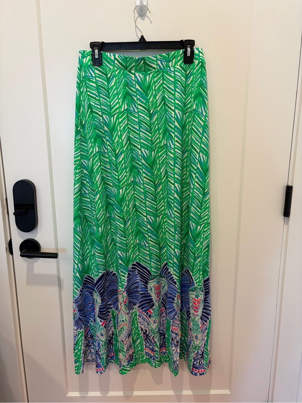 Lilly Pulitzer Green Palm-Print Maxi Skirt with Navy Border